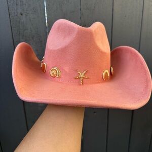 Pink Salmon Western Hat with Gold Sea Shell Accents